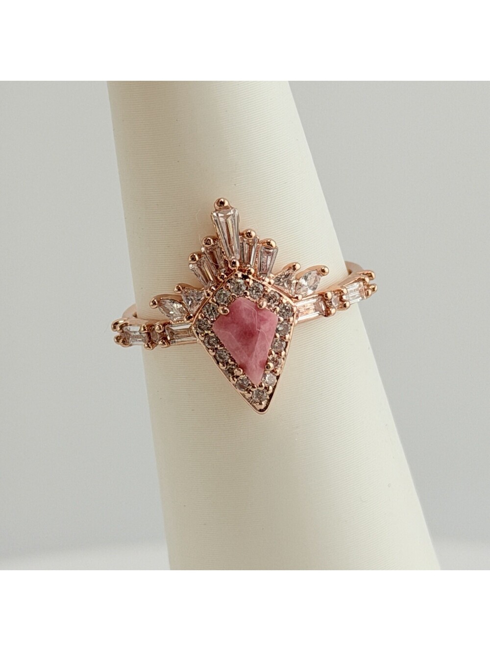 Bomb Party Ring Sz 7 "Touch Tips, Spark Loud" Genuine Rhodonite on Rose Gold